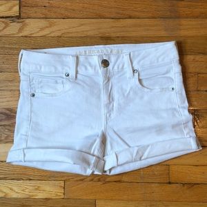 American Eagle white denim midi stretch shorts